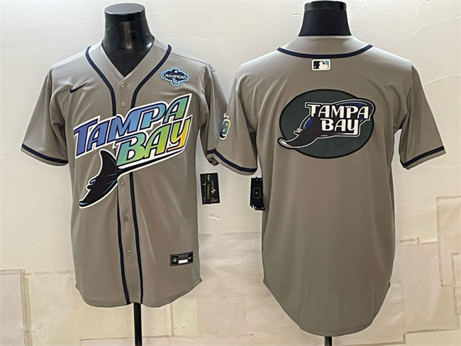 Men's Tampa Bay Rays Team Big Logo Gray 2026 AL East Champions Patch Vapor Limited Stitched Baseball Jersey